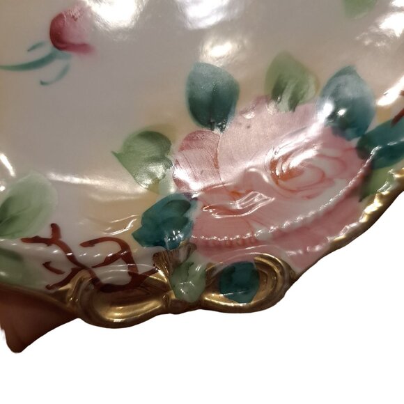 Vintage Hand Painted Porcelain Floral Roses 9.5" Luncheon Salad Dinner Plate - Picture 10 of 12